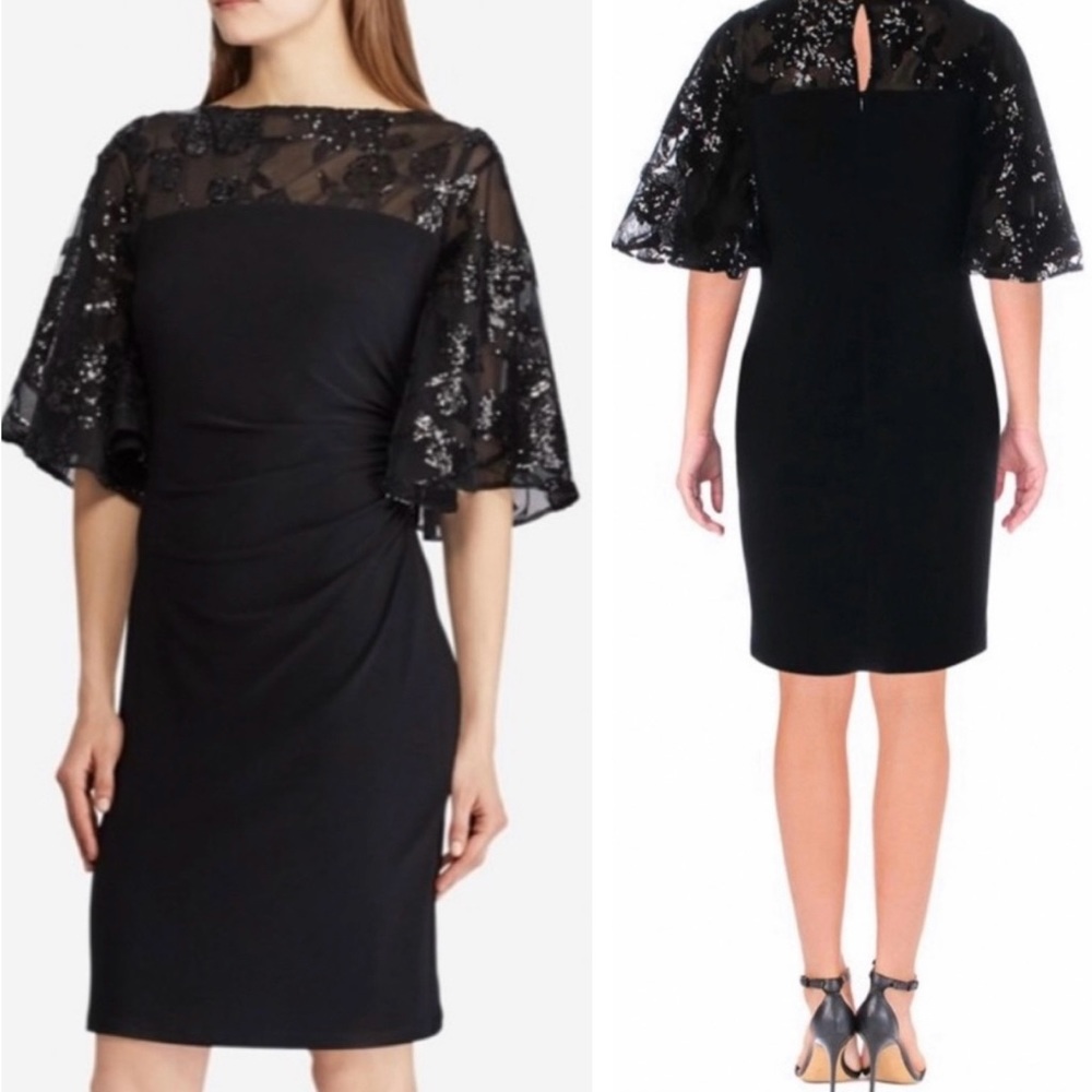Lauren Ralph Lauren Sheer Yoke Sequined Black Sheath Dress